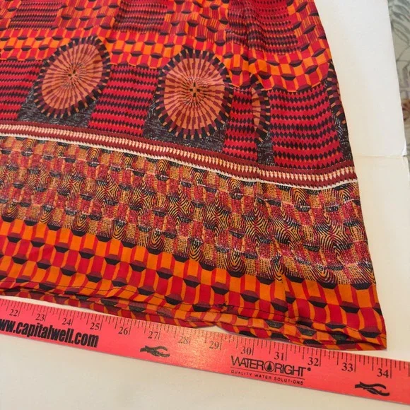 Sans Souci Strapless Maxi Dress Orange Red Tribal Geometric Cutout Size Medium - Picture 5 of 11